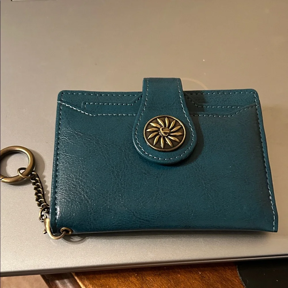 Teal Leather Wallet with Keychain